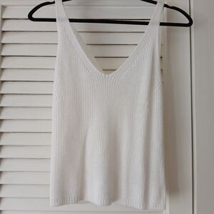 Elevated Gentle Fawn White Knit V-Neck Tank With Knotted Detail In The Back